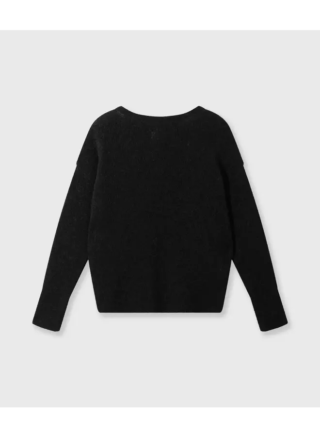 Deep Neck Knit Sweater - black