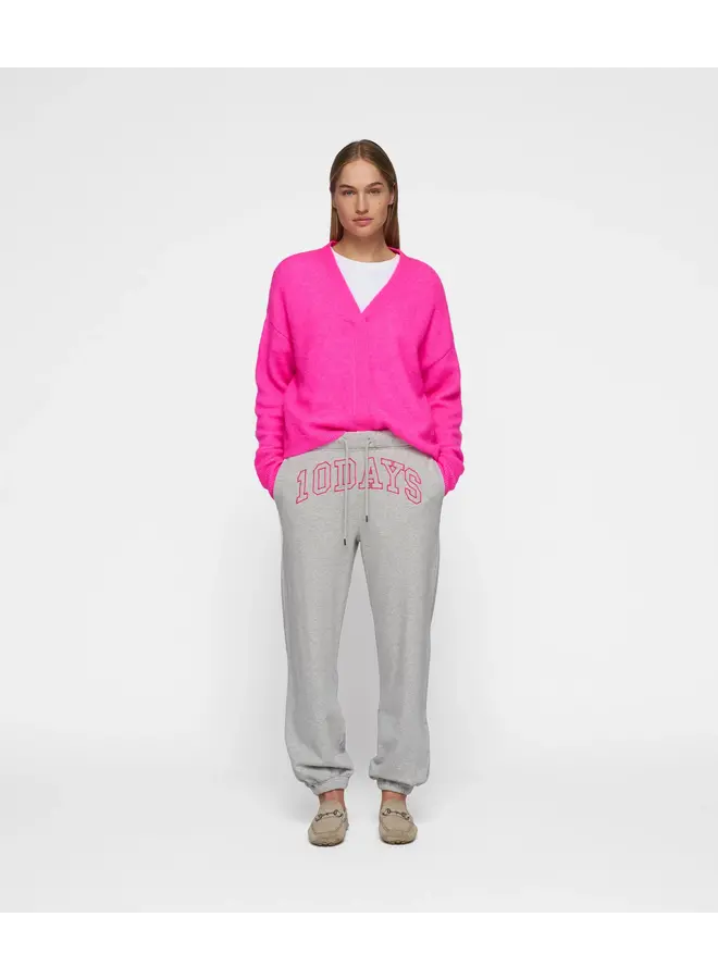 V-neck Knit Sweater - neon pink
