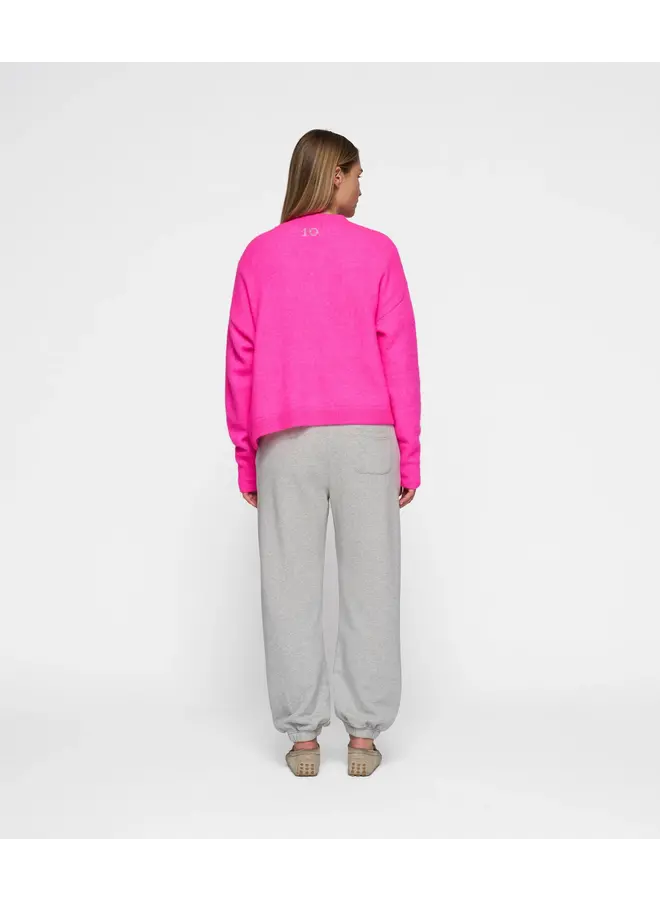 V-neck Knit Sweater - neon pink