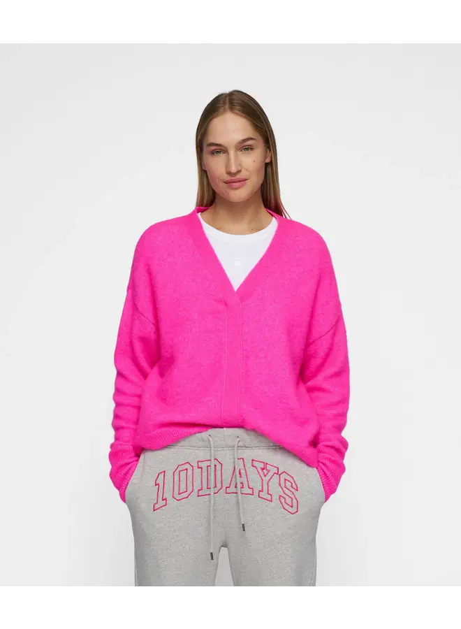 V-neck Knit Sweater - neon pink