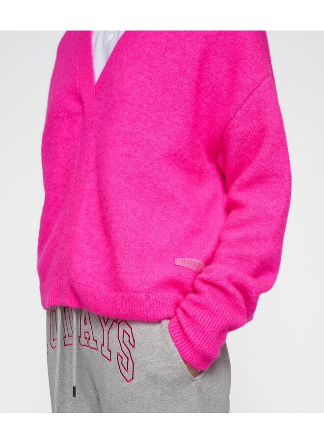 V-neck Knit Sweater - neon pink