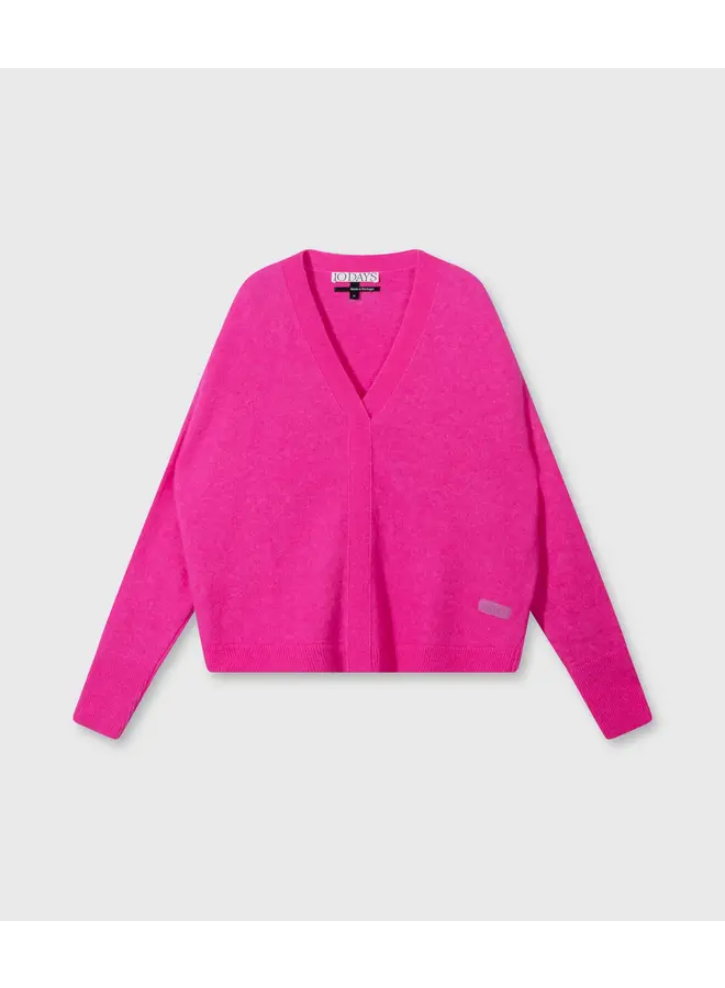 V-neck Knit Sweater - neon pink