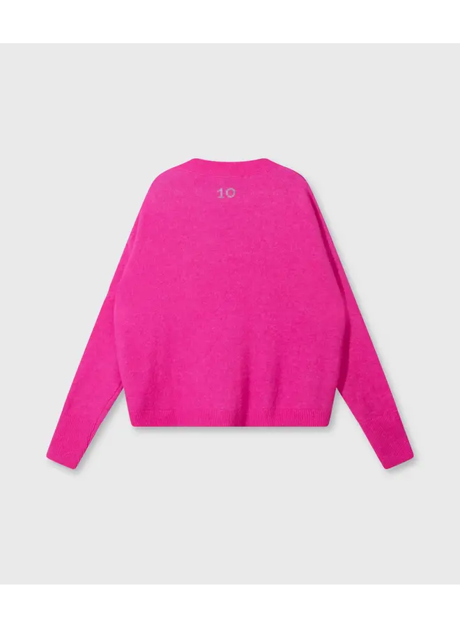 V-neck Knit Sweater - neon pink