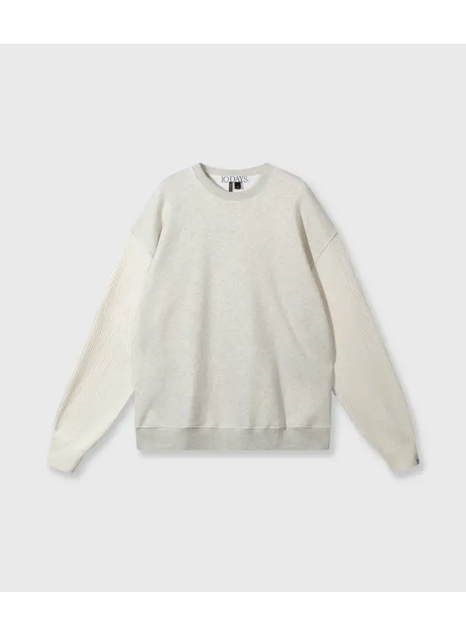 Statement Sweater with Knit Sleeves - white melee