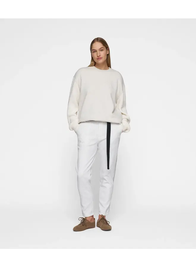 Statement Sweater with Knit Sleeves - white melee