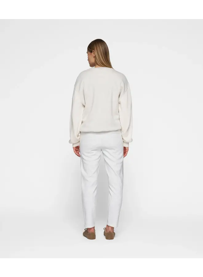 Statement Sweater with Knit Sleeves - white melee