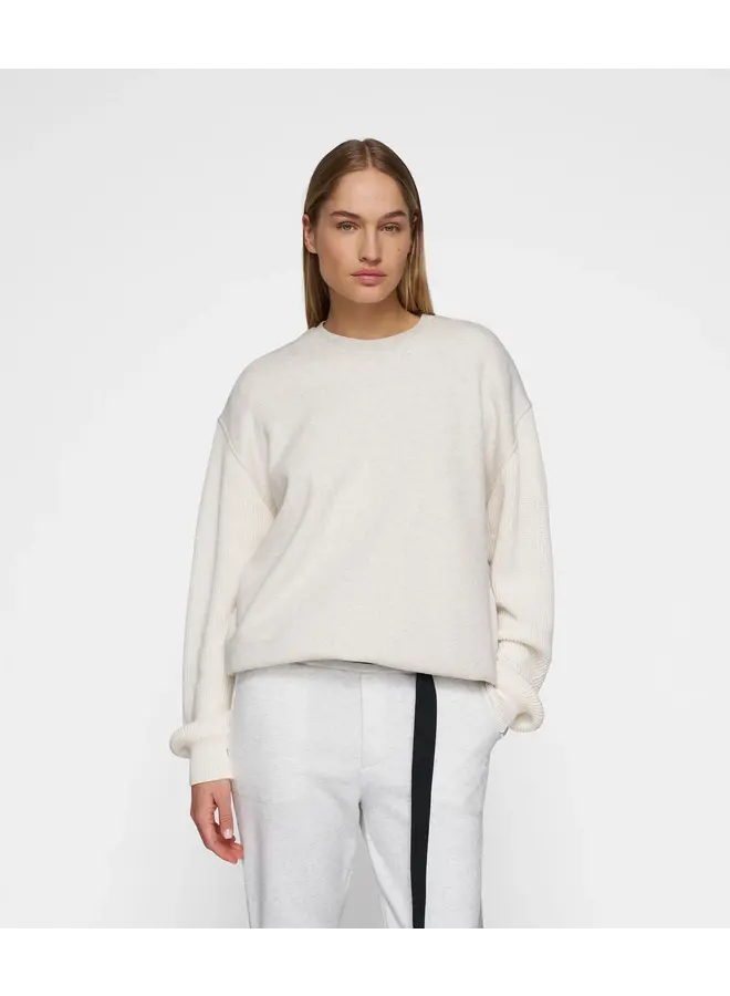 Statement Sweater with Knit Sleeves - white melee