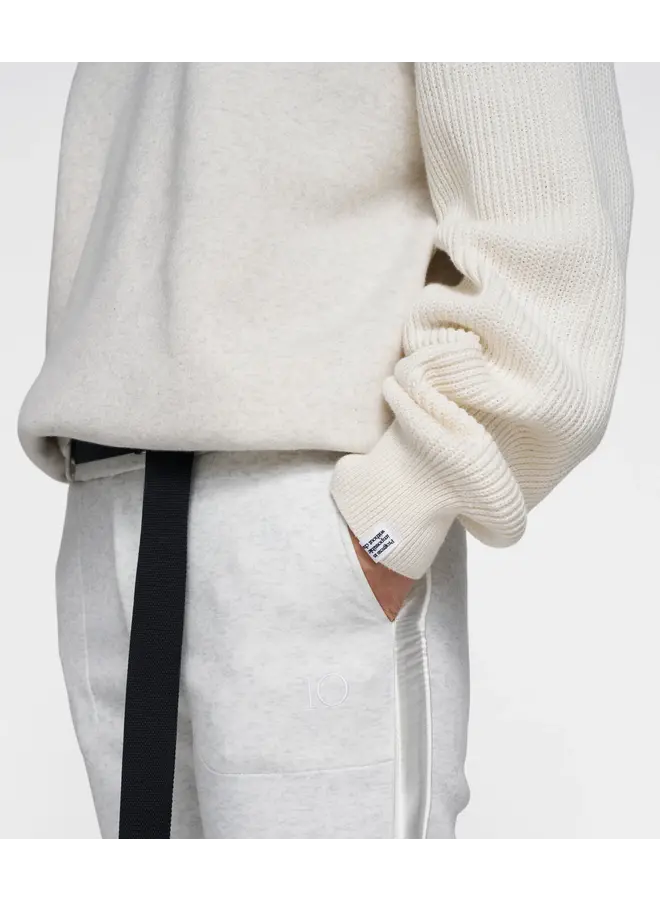 Statement Sweater with Knit Sleeves - white melee