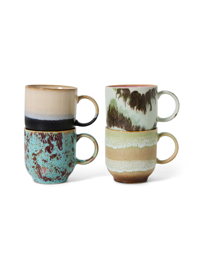 70s ceramics cafe mugs ABSTRACT Set of 4