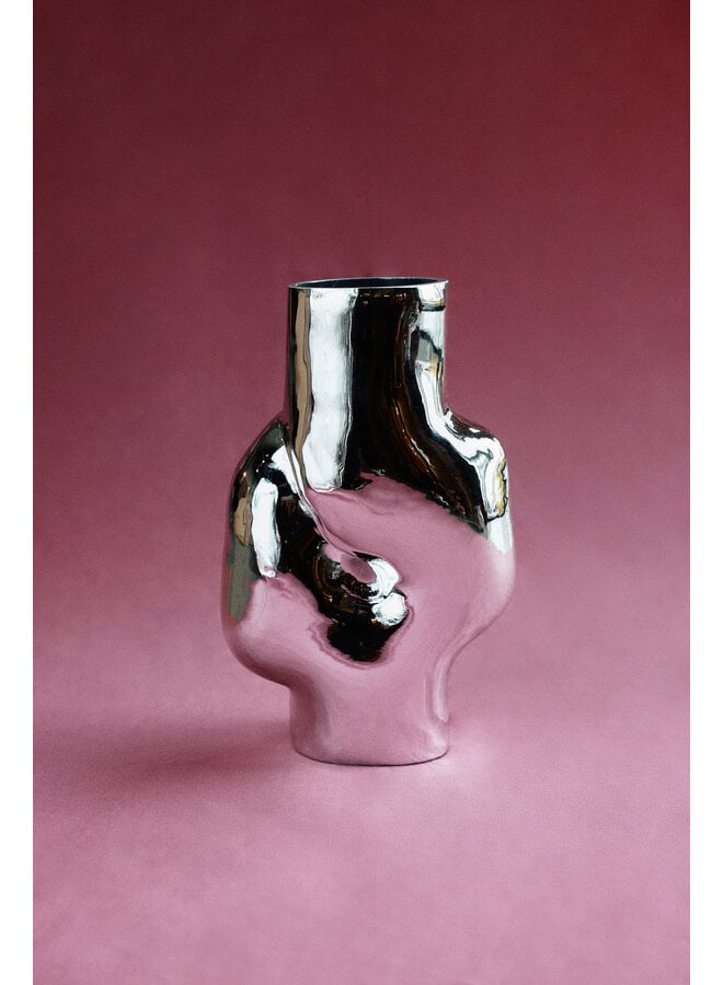 Gleam glass high Vase - chrome