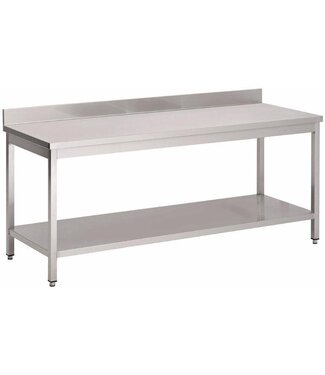 Werktafel RVS met onderschap en achteropstand - gelast - 88(H)x70x60cm