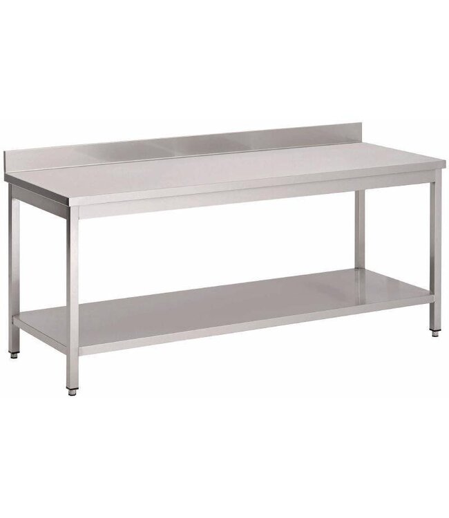 Werktafel RVS met onderschap en achteropstand - gelast - 88(H)x70x60cm