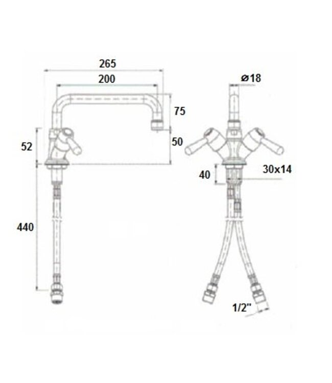 Mengkraan | tafelmodel | enkelgats | 1/2" aansluiting | kwartslag | 200mm zwenktuit