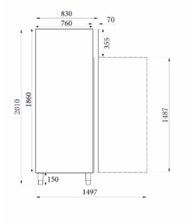 Koelkast RVS | glazen deur | 2/1GN | 597L | (H)201x(B)74x(D)83cm