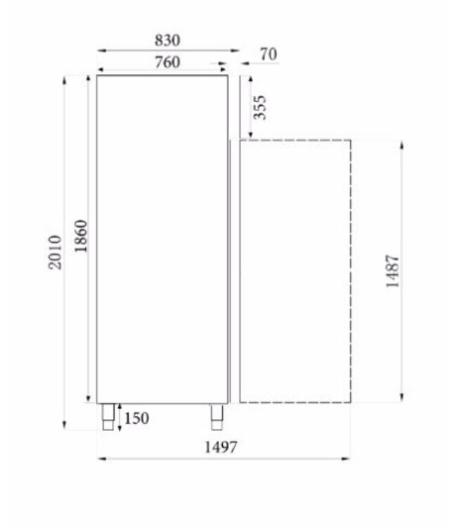 Vrieskast RVS met RVS interieur | 650L | (H)201x(B)74x(D)83cm