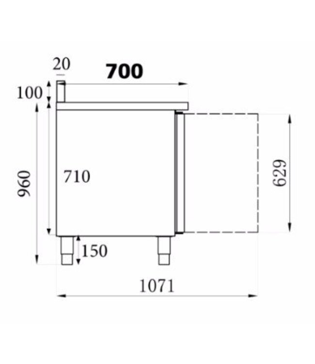 Koelwerkbank met achteropstand | 3 deurs | 465L | (H)85x(B)179,5x(D)70