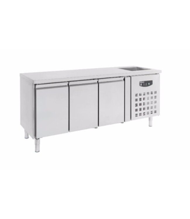 Combisteel Koelwerkbank met spoelbak | 3 deurs | (H)86x(B)202x(D)70