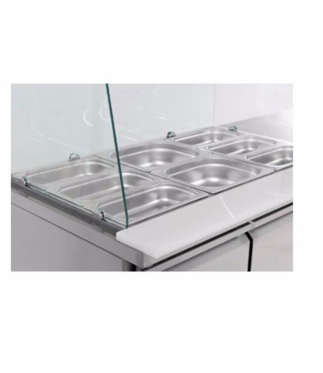 Koelwerkbank met glasopstand | 2 deurs | (H)136,5x(B)136x(D)70