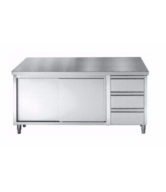 Werktafel RVS met deuren en 3 lades | Chef Line | (H)85/90x(B)160x(D)70