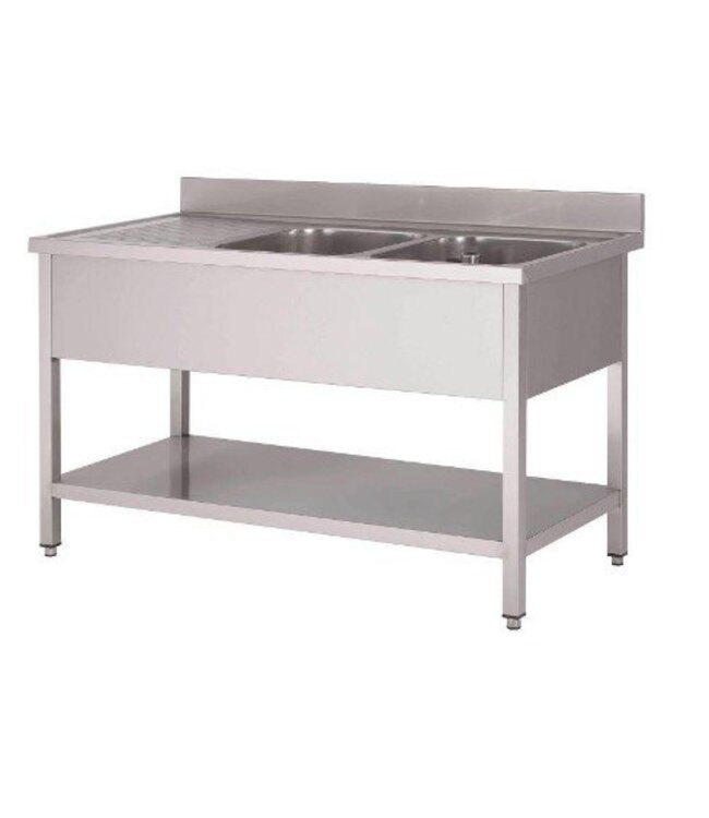 Spoeltafel RVS  | Chef Line | 2 bakken rechts | (H)90x(B)160x(D)70