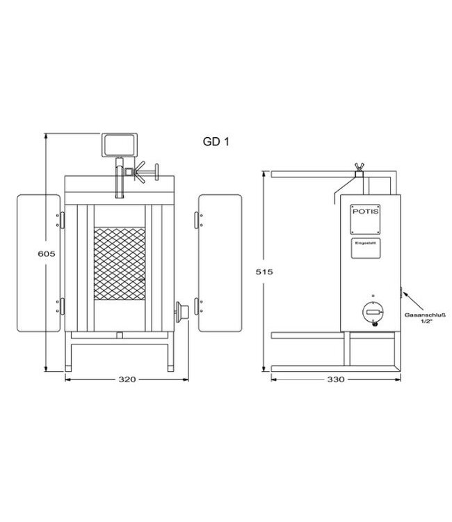 Döner gyros grill GD1 | op gas | 7kg vlees | 180mm hoog