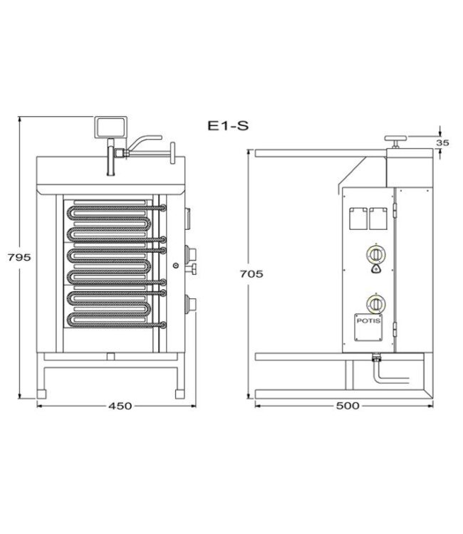 Döner gyros grill E1-S | elektrisch | 15kg vlees | 340mm hoog