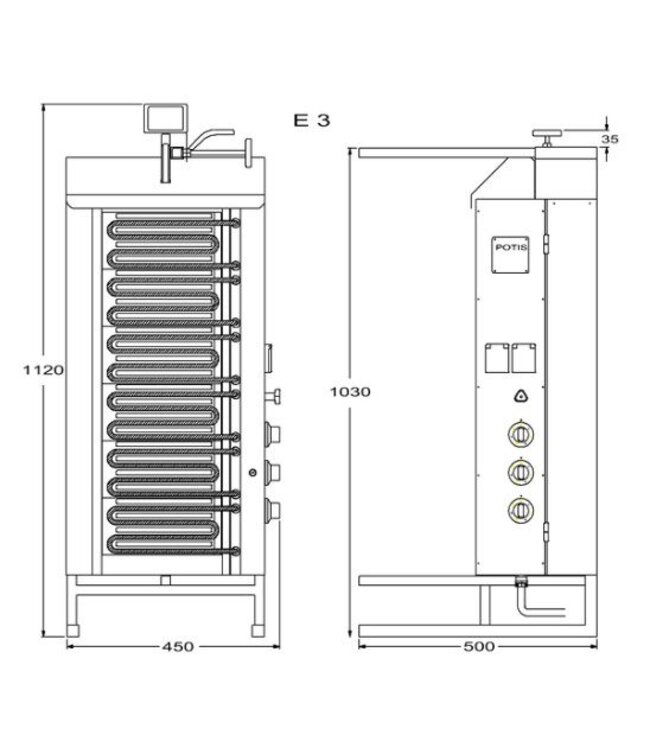 Döner gyros grill E3-S | elektrisch | 50kg vlees | 700mm hoog