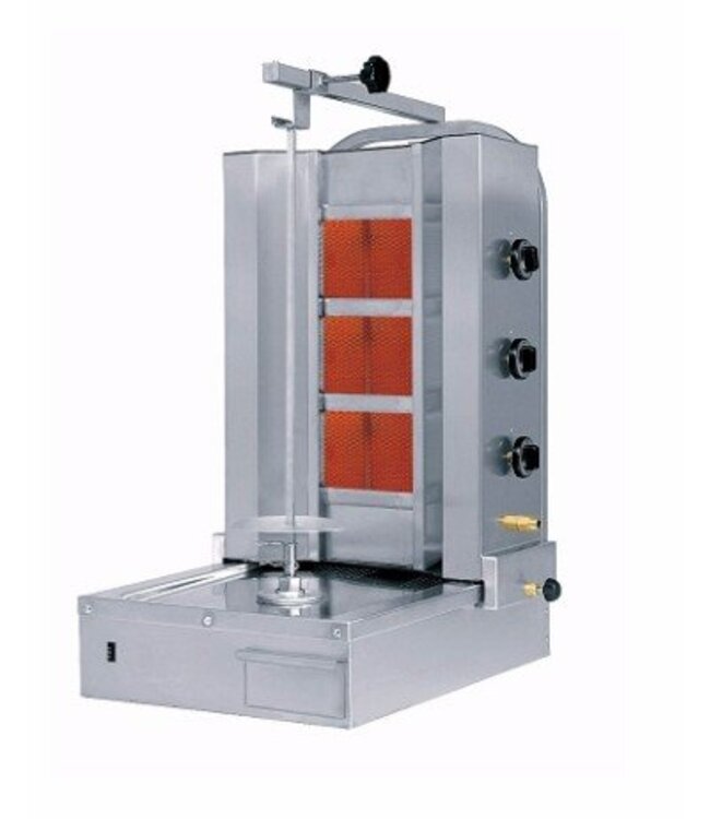 Döner kebab grill | Motor onder | Gas | 60kg vlees | 3 branders