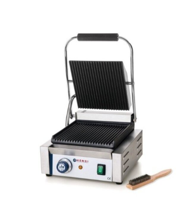 Hendi Contactgrill enkel | geribbeld | 1,8kW | (H)21x(B)29x(D)37