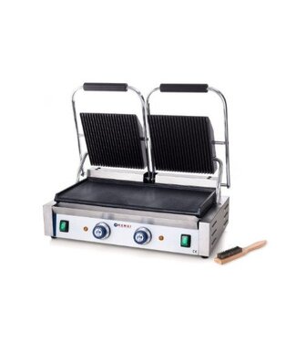 Hendi Contactgrill dubbel | geribbeld/glad | 3,6kW | (H)21x(B)57x(D)37