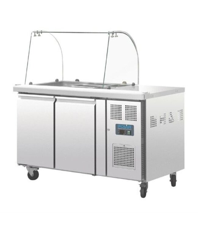 Saladette met gebogen glas | 2 deurs | boven 2/1GN | (H)136x(B)136x(D)70