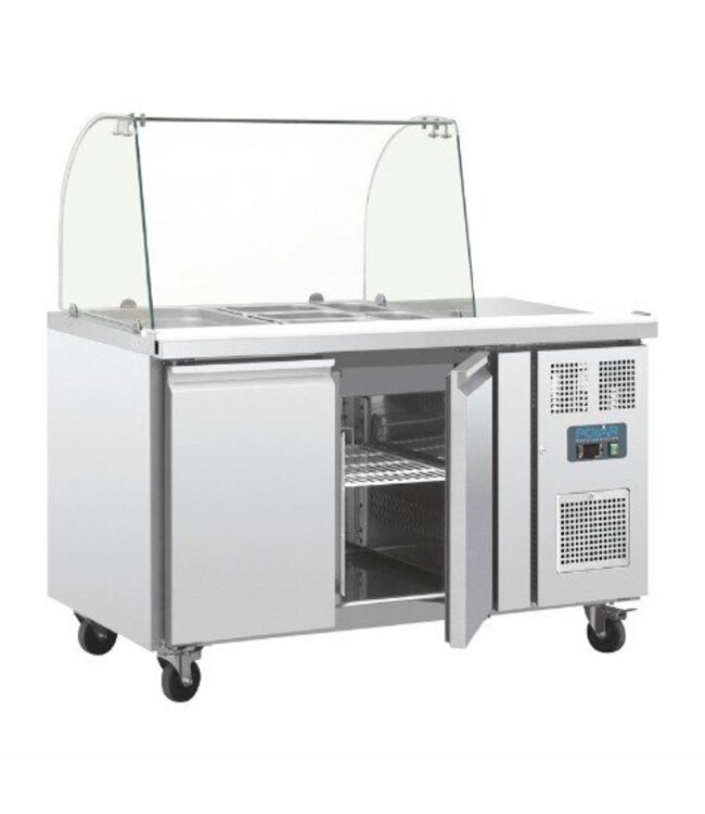 Saladette met gebogen glas | 2 deurs | boven 2/1GN | (H)136x(B)136x(D)70