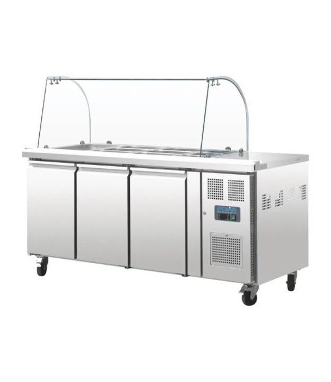 Saladette met gebogen glas | 3 deurs | boven 3/1GN | (H)136x(B)179,5x(D)70