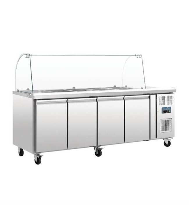 Saladette met gebogen glas | 4 deurs | boven 4/1GN | (H)136x(B)223x(D)70