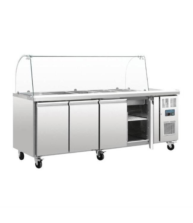 Saladette met gebogen glas | 4 deurs | boven 4/1GN | (H)136x(B)223x(D)70