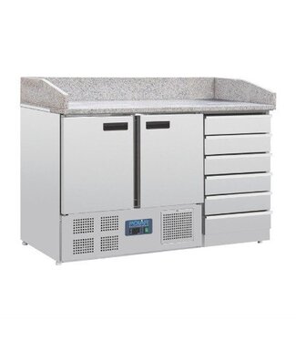 Polar Pizzawerkbank geventileerde koeling | 2 deurs + lades | (H)106x(B)142x(D)70