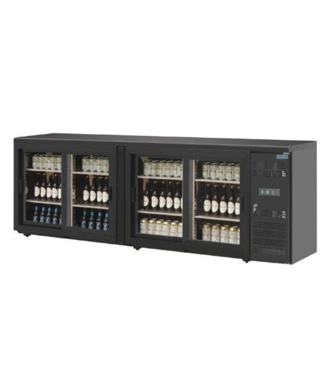 Barkoelkast geforceerde koeling & 4 schuifdeuren | zwart staal | (H)86x254,2x51,3cm