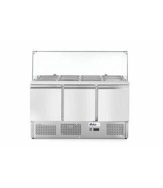 Arktic Saladette met glazen vitrine | 3 Deurs | 4x 1/1GN | (H)130x(B)136,5x(D)70cm