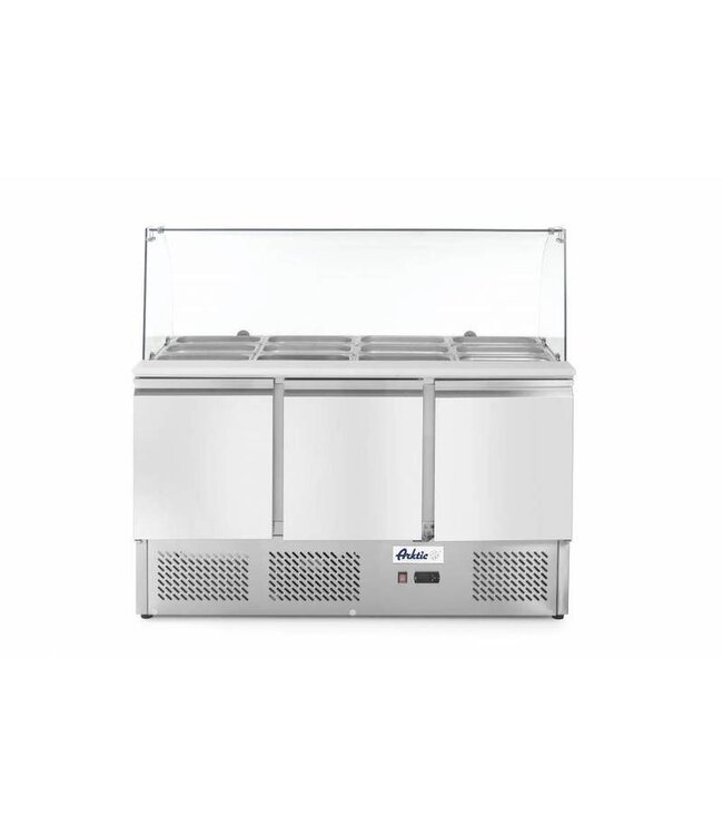 Hendi Saladette met glazen vitrine | 3 Deurs | 4X 1/1GN | (H)130x(B)136,5x(D)70