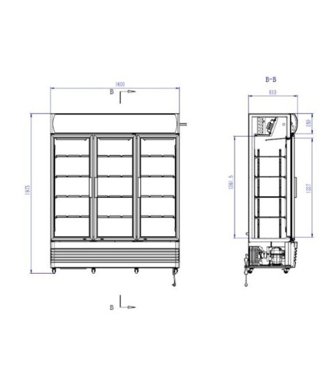 Display koelkast | 3 Glazen deuren | 1065L | (H)197,3x(B)160x(D)61cm