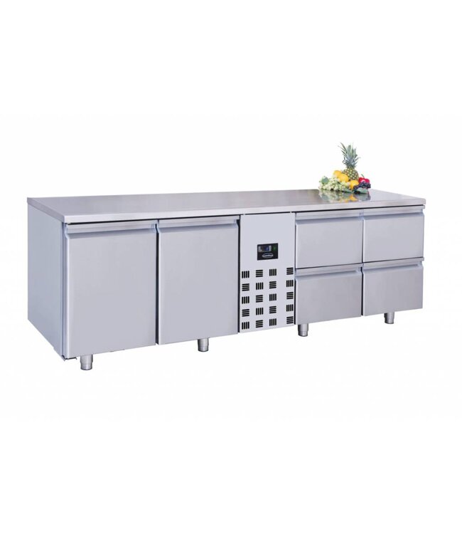 Koelwerkbank | monoblock | 2 deur en 4 lades | 632L | (H)85x(B)227x(D)70