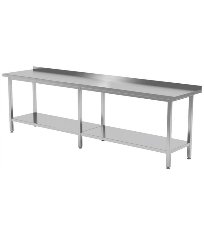 Werktafel met onderblad en spatrand | Breedte 2000-2800mm | Diepte 600-700mm | 18 opties