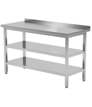Werktafel met dubbel onderblad en spatrand | Breedte 400-1900mm | Diepte 600-700mm | 32 opties