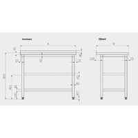 Werktafel met dubbel onderblad en spatrand | Breedte 2000-2800mm | Diepte 600-700mm | 18 opties Werktafel met dubbel onderblad en spatrand | Breedte 2000-2800mm | Diepte 600-700mm | 18 opties