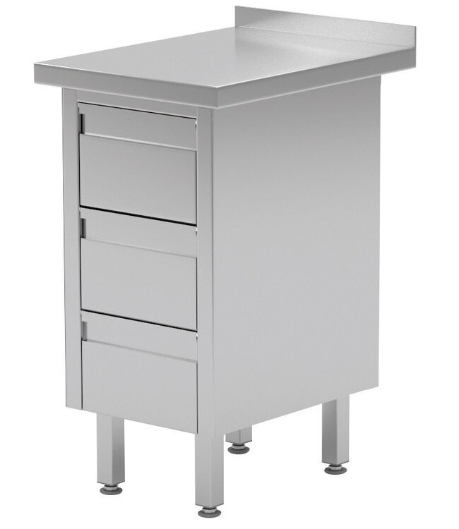 Werktafel met lades en spatrand | 2-6 lades | Breedte 430-830mm | Diepte 600-700mm | 8 opties