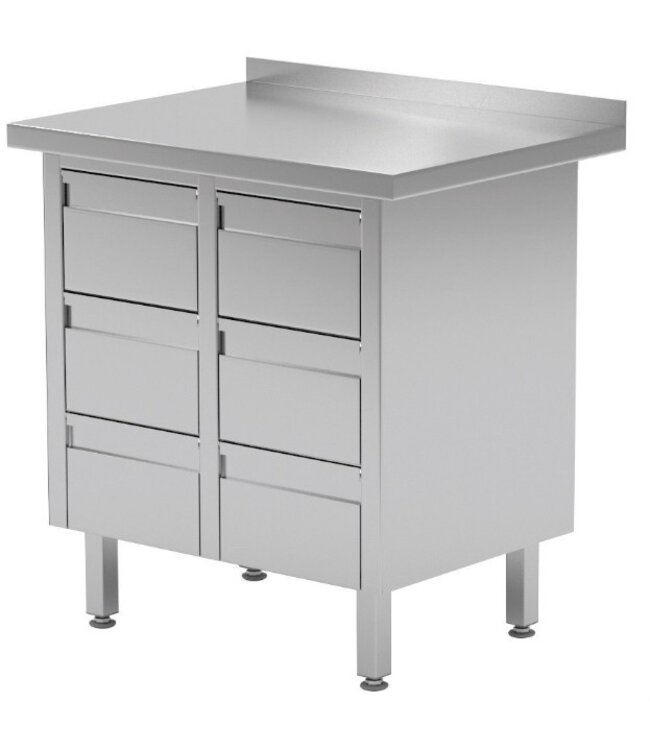 Werktafel met lades en spatrand | 2-6 lades | Breedte 430-830mm | Diepte 600-700mm | 8 opties