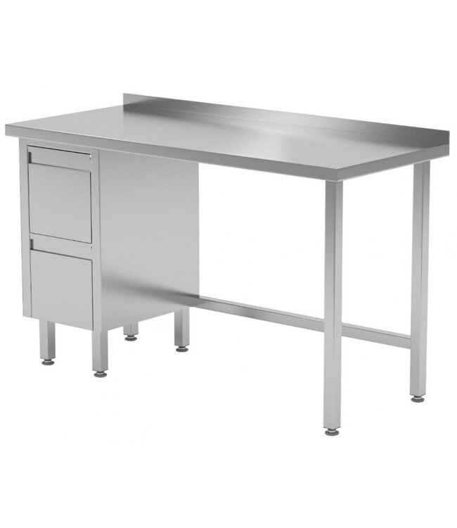 Werktafel met 2 lades links en spatrand | Breedte 800-1900mm | Diepte 600-700mm | 24 opties