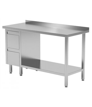 Werktafel met 2 lades links, onderblad en spatrand | Breedte 800-1900mm | Diepte 600-700mm | 24 opties