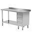 Werktafel met 3 lades rechts, onderblad en spatrand | Breedte 800-1900mm | Diepte 600-700mm | 24 opties