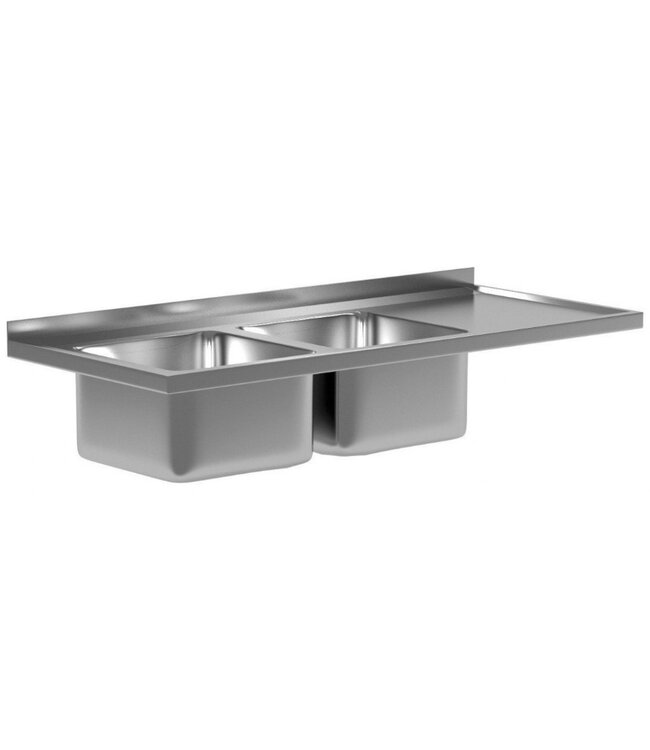 Werkblad met waterkering, dubbele wasbak en spatrand | Breedte 1100-2800 | Diepte 600-700mm | 36 opties